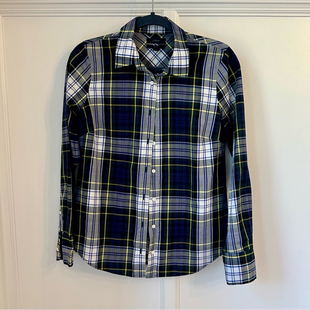 J. Crew Blue and White Plaid Casual Button Down Shirt Size 4